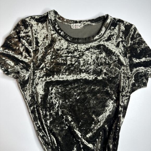 Free People Crushed Velvet Baby Tee XS Stretch Goth Grunge Witchy Soft Y2K Top - Picture 6 of 9
